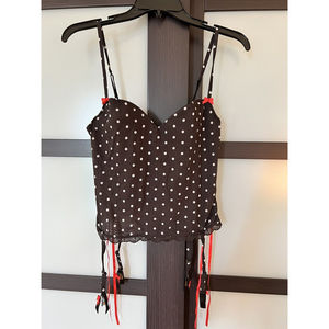 Vintage VICTORIA'S SECRET Corset Ruffle 34C Bra Lingerie Polka Dot Black Red